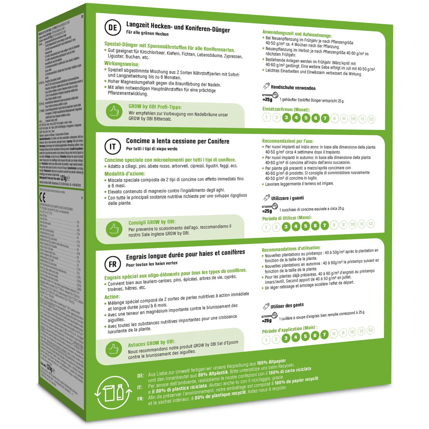 GROW by OBI Langzeit Hecken- und Koniferen-Dünger, 1,2kg Packung. Spezialdünger für grüne Hecken und Koniferen.