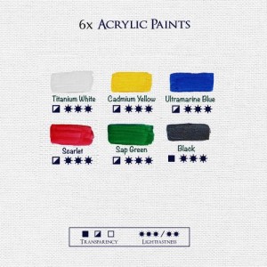 Artina Crylic Acrylfarben Set, 6 Farben (Weiß, Gelb, Grün, Rot, Blau, Schwarz)