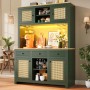 okwish Hochschrank mit LED Lichtsystem Rattan Kippsicherung Küche 120x40x180cm Grün_6