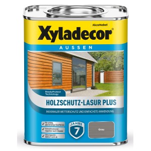 Xyladecor Holzschutz-Lasur Plus Grau 0,75l für Aussenholz, z.B. Zäune und Gartenhäuser.