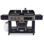 Pit Boss Memphis Ultimate Kombi-Grill: Gas-, Holzkohle- und Smoker-Funktion, schwarzes Design mit Ablagen.