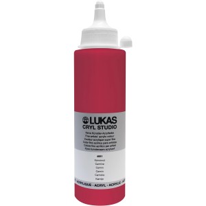 Lukas Cryl Studio Acrylfarbe, Karminrot, 250ml Plastikflasche. Künstlerfarbe für Bastelarbeiten.