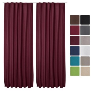 2 Bordeaux-farbene Beautissu Thermo-Vorhänge Amelie, 140x245 cm, mit Kräuselband.