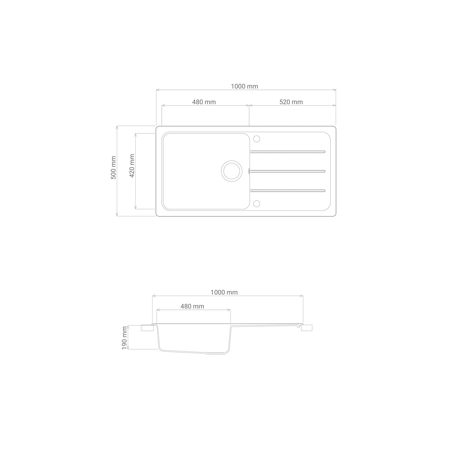 Respekta Einbauspüle Massivgranit Austin 100 cm x 50 cm Grau_10