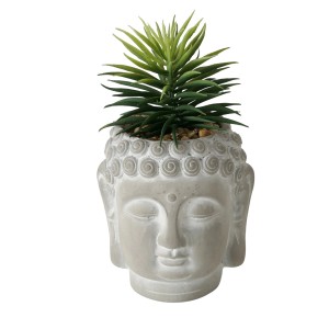 Boltze Kunstpflanze Zenya, 17cm, Buddha-Design, grau. Dekorative Topfpflanze für Innenräume.
