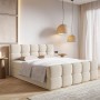 Selsey Boxspringbett Cloudy 140 cm in Hellbeige mit Boucle-Bezug. Modernes Doppelbett mit gepolstertem Kopfteil und Stauraum.