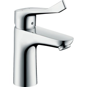Glänzender Hansgrohe Focus 100 Waschtischmischer mit extra langem Griff.