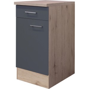 Flex-Well Unterschrank Morena, 40 cm, Basaltgrau/San Remo Eiche, mit Schublade und Tür.