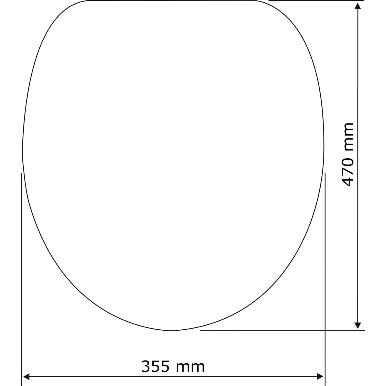 Technische Zeichnung: Weißer Wenko Premium WC-Sitz Calla mit Absenkautomatik, Maße 470x355mm.