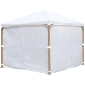 Marana Pavillon mit Stahlrahmen in Holzoptik und weißen Seitenteilen. Quadratisch, 296x296 cm.