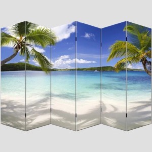MCW Foto-Paravent Bagheria mit Strandmotiv, 180x240cm, Raumteiler mit Palmen und Meer.