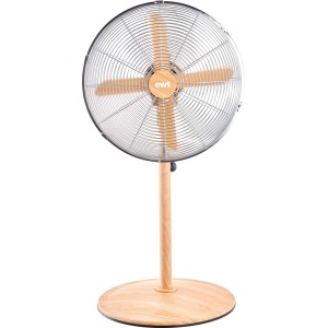 Ewt Standventilator Wood Air Stand in Holzoptik mit Metallgitter und Holzfuß.
