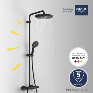 Grohe Vitalio Start 250 Duschsystem, schwarz matt, mit Kopf- und Handbrause, Thermostat und Duschstange.