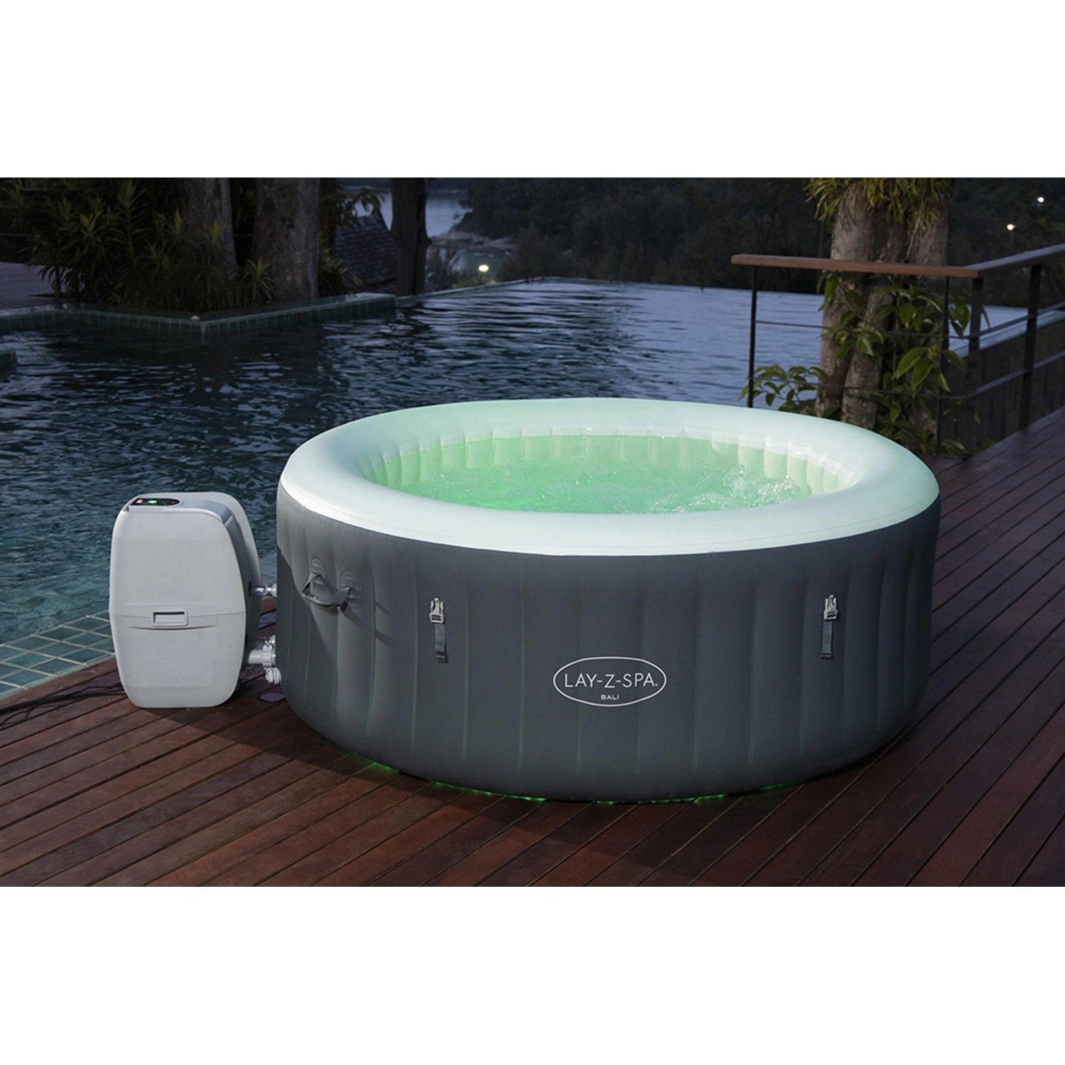 Bestway Lay-Z-Spa Bali AirJet, aufblasbarer Whirlpool mit LED-Beleuchtung und Pumpe, Ø 180 cm.