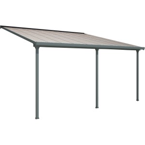 Anthrazit Terrassenüberdachung Feria 3x5.46 von Palram-Canopia mit Polycarbonat-Dachplatten und Aluminiumrahmen.