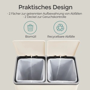 Songmics Mülleimer Pary 2 Fächer x 30 l Weiß