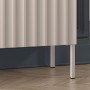 Selsey Sideboard Derriva: Kaschmirfarbene gerillte Fronten und schlanke Metallbeine auf Parkettboden.