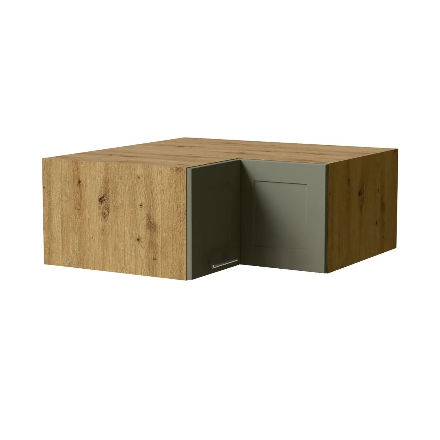 Eckaufsatzschrank Oslo mit 2 Türen in Eiche Artisan und Reed Green Matt, Relinggriff. Ideal für Küchen.