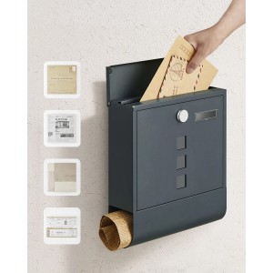 Anthrazitfarbener Songmics Wandbriefkasten mit Zeitungsrolle und Einwurf einer Briefsendung.