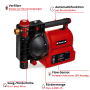 Einhell GE-AW 1142 FS Hauswasserautomat, rote Gartenpumpe mit Vorfilter und Flow-Sensor.