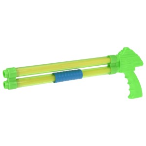 Grüner Wassershooter 37 cm mit gelben Rohren und blauem Griff für Wasserspaß im Garten oder Pool.