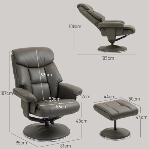 HOMCOM Relaxsessel mit Hocker Liegefunktion Wippfunktion Kunstleder Grau
