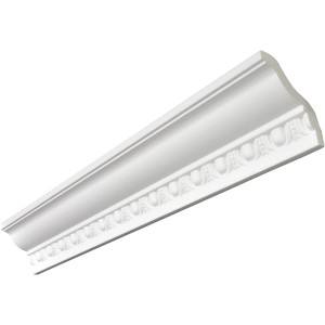 Weißes Zierprofil Giselle, 7x200 cm, mit filigranem Muster für Wand- und Deckenabschluss.