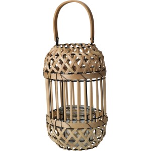 Laterne aus Pappelholz, Natur, mit Griff, Ø 18 cm x 31 cm. Dekorative Gartenlaterne.