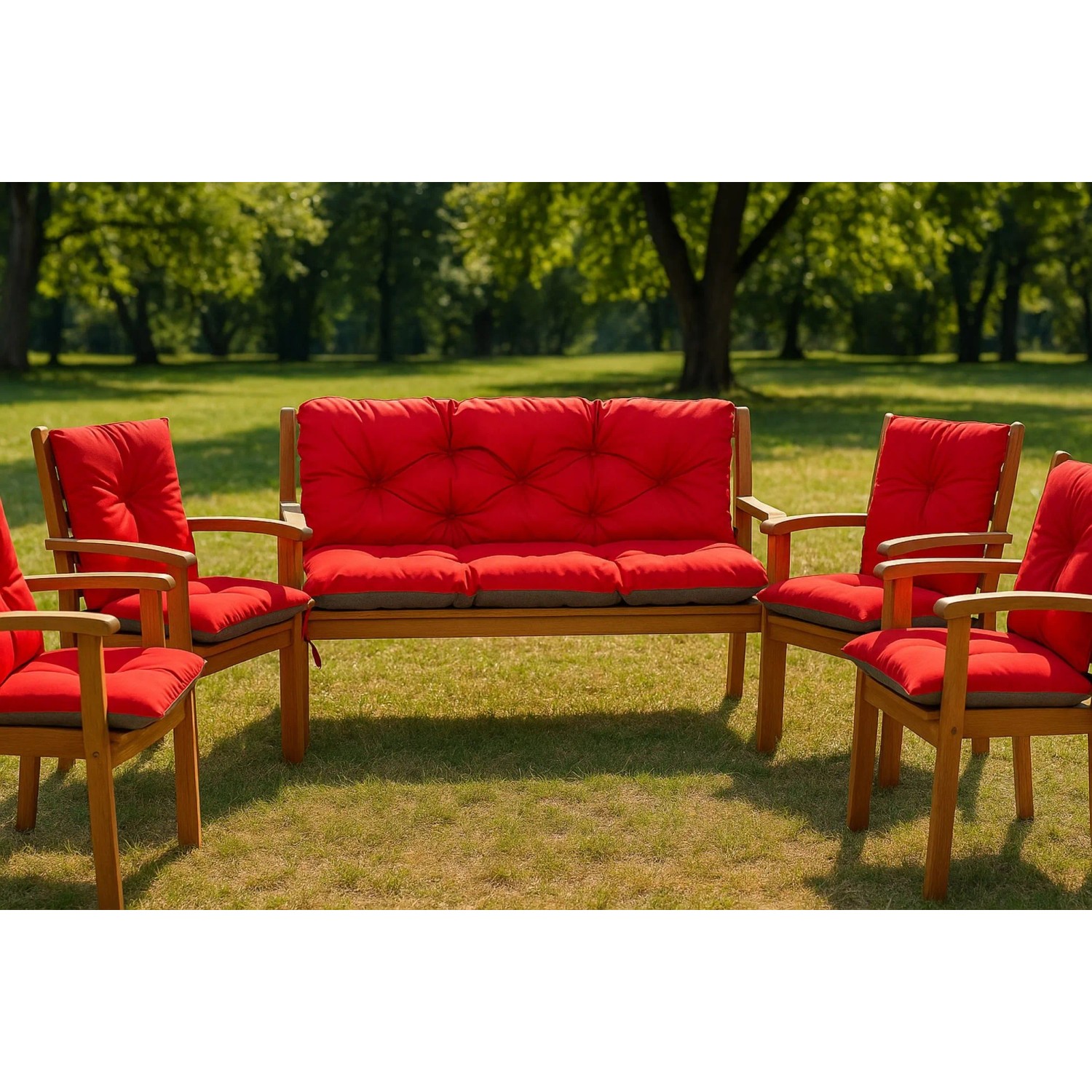 Rote Setgarden Bankauflage für 3-Sitzer Gartenbänke, 170x60x50cm. Bequemes Outdoor Sitzkissen auf Holzbank.