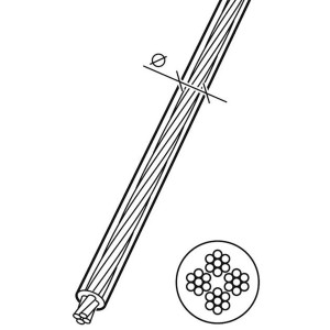 Conacord Drahtseil Stahl 6x7, Ø 4 mm, PVC-ummantelt. Detail der Seilkonstruktion.