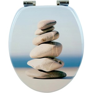 Sanfino WC-Sitz Cairn ll mit Stein-Motiv und Absenkautomatik aus Holz.