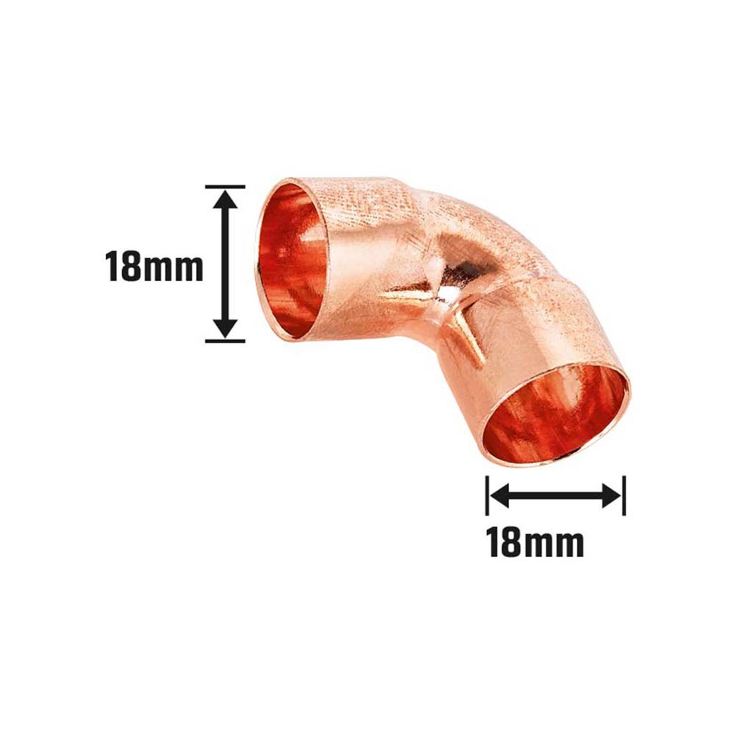 Löt-Winkel aus Kupfer, 18 mm Durchmesser, 90-Grad-Bogen für Kupferrohre.