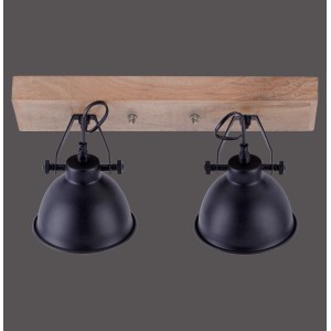 Just Light Wand- und Deckenleuchte Samia, 2-flammig, schwarz, mit Holzelement.