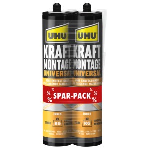 UHU Kraft Montagekleber Universal, 2 Tuben im Sparpack. Kleber für Innenräume.