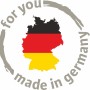 Deutschlandkarte in den Nationalfarben, umrandet mit "for you - made in germany".