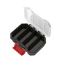 Offener, schwarzer Qbrick Regular Compact Organizer Set 1 mit transparentem Deckel und roten Verschlüssen.