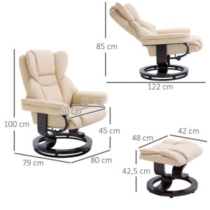 HOMCOM Relaxsessel mit Hocker Drehbar mit Liegefunktion Kunstleder Creme