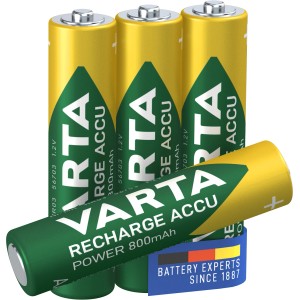 Varta Recharge Akkus Power Micro (AAA) 800 mAh, 4 Stück, gelb/grün. Wiederaufladbare Batterien für Standardanwendungen.