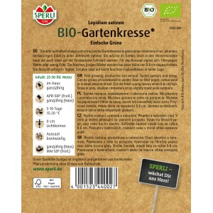 Samenpackung Sperli Bio Gartenkresse: Vitaminreiche, schnellwüchsige Kräutersamen für Garten und Fensterbank.