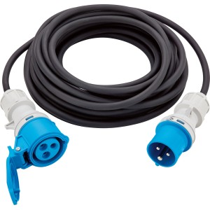 CEE Caravan Verlängerungskabel, 10 m, blau-weiße Stecker/Kupplung, für Camping & Werkstatt.