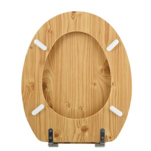 MSV WC-Sitz im Kiefer-Design, brauner MDF-Toilettendeckel mit Edelstahl-Scharnieren.