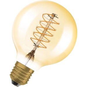 Osram LED-Leuchtmittel E27 in Globeform, 7W, warmweißes Licht und Vintage-Design.