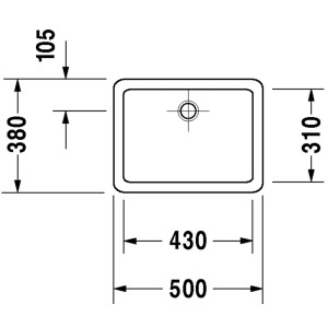 Draufsicht Duravit Aufsatzwaschbecken Vero, 50 cm, weiß, mit Maßangaben.