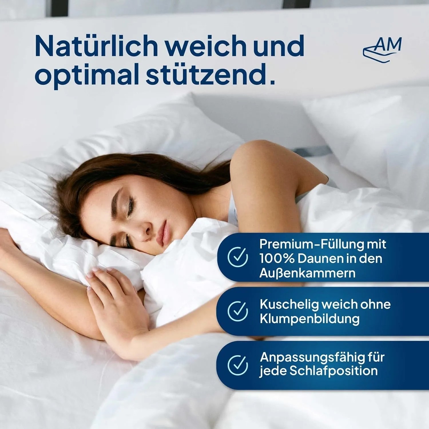 AM Qualitätsmatratzen Premium Daunenkissen 80x80 im 3-Kammer-System Made in Germany & DOWNPASS Zertfiziert kaufen bei OBI