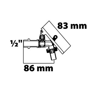 Technische Zeichnung Kirchhoff Kugel-Auslaufhahn mit Maßen 83 mm und 86 mm, 1/2 Zoll Anschluss.