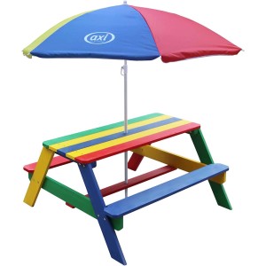 Axi Nick Picknicktisch Regenbogen mit Sonnenschirm, farbenfroher Kindertisch für Spiel & Spaß im Garten.