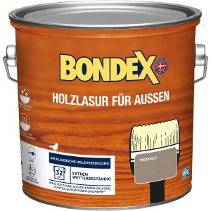 Bondex Holzlasur für Außen, Farbton Treibholz, 2,5 l Dose. Holzschutz für Zäune, Fenster und mehr.
