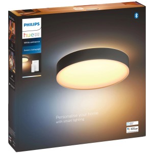 Verpackung der Philips Hue Enrave L Deckenleuchte in Schwarz mit Dimmer und warmweißem Licht.