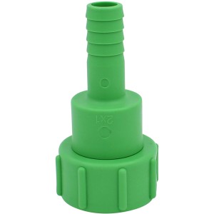Grüner IBC Adapter S60x6 auf 1 Zoll Schlauchtülle mit Verdrehschutz für Regentonnen.