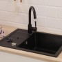 Respekta Granitspüle Nashville, 65x50 cm, Schwarz, mit Armatur in moderner Küchenumgebung.